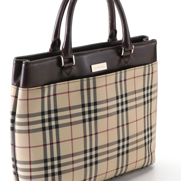 Vintage Burberry Check Canvas and Leather tote bag - Picture 3 of 8